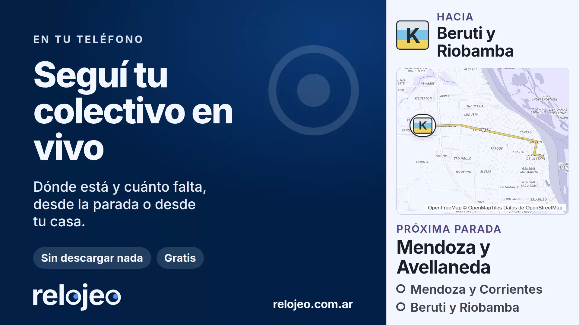 La pantalla A Bordo de ejemplo: una pieza de Relojeo a la izquierda y, a la derecha, hacia dónde va la K y la próxima parada.