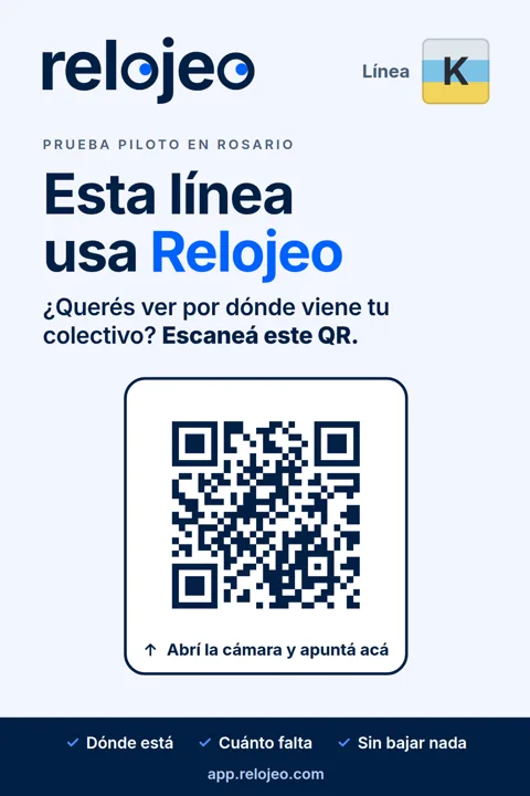 Sticker vertical: "Esta línea usa Relojeo", con un código QR.